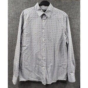 VTG Claiborne Shirt Men Medium Black Blue White Kaleidoscope Geo Print LS Cotton